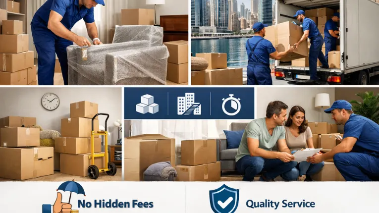 Movers and Packers in Dubai Marina 2 Professional team handling furniture and boxes carefully, delivering reliable services with transparent pricing for movers and packers in Dubai Marina.