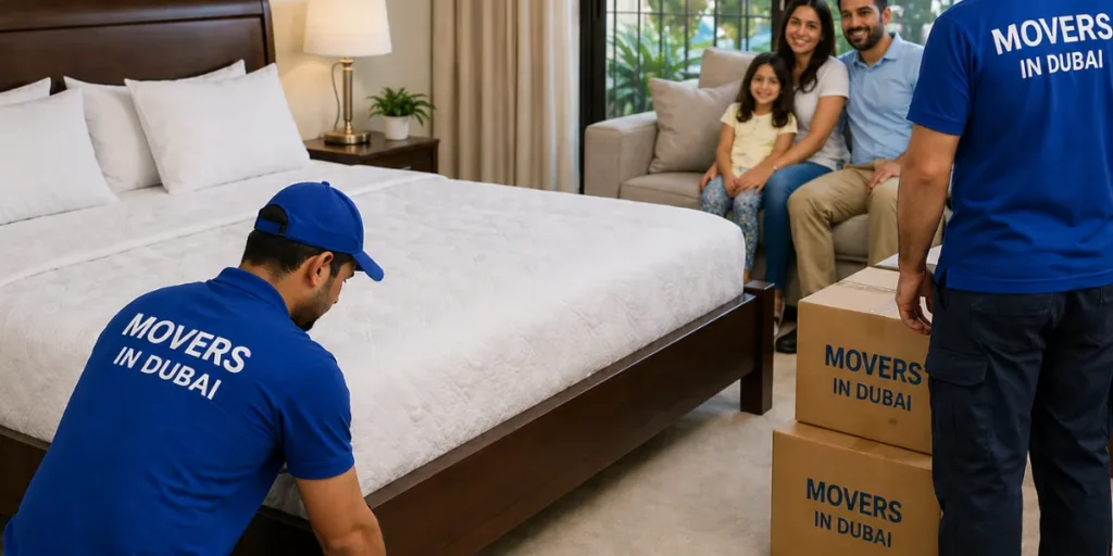 Final furniture placement and room setup completed by experienced villa movers, creating a ready to live home after relocation.